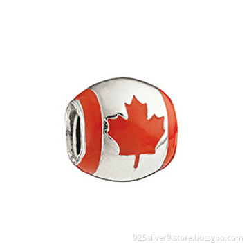 Canadian Flag Enamel 925 Sterling Silver Beads & Charms